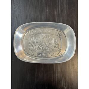 Vintage Pewter CC Cantrell Bread Tray Plate "Give Us This Day Our Daily Bread"‎
